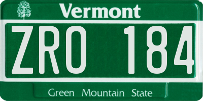 VT license plate ZRO184