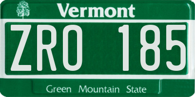 VT license plate ZRO185
