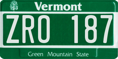 VT license plate ZRO187