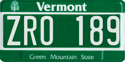 VT license plate ZRO189