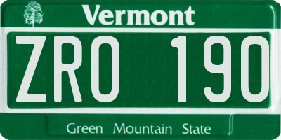 VT license plate ZRO190