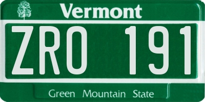 VT license plate ZRO191