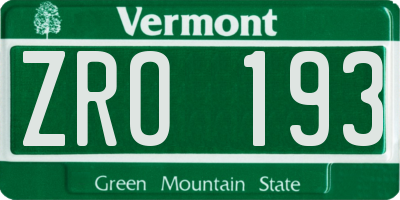 VT license plate ZRO193