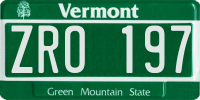 VT license plate ZRO197