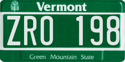 VT license plate ZRO198