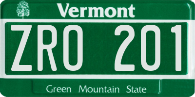 VT license plate ZRO201