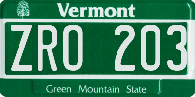 VT license plate ZRO203