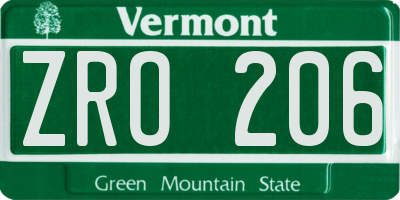 VT license plate ZRO206