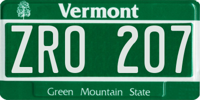 VT license plate ZRO207