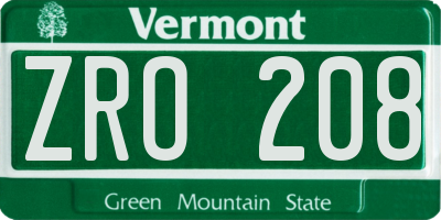 VT license plate ZRO208