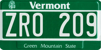 VT license plate ZRO209