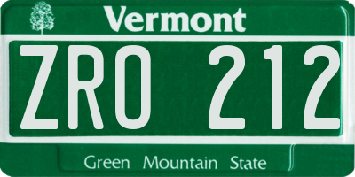 VT license plate ZRO212