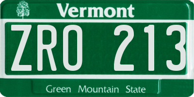 VT license plate ZRO213