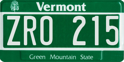 VT license plate ZRO215