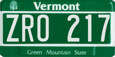 VT license plate ZRO217