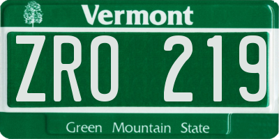 VT license plate ZRO219