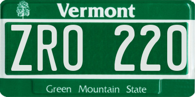 VT license plate ZRO220