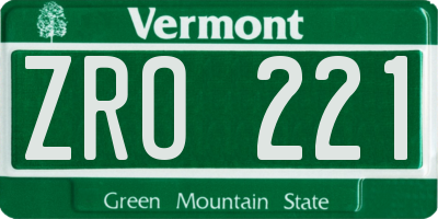 VT license plate ZRO221