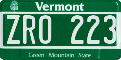 VT license plate ZRO223
