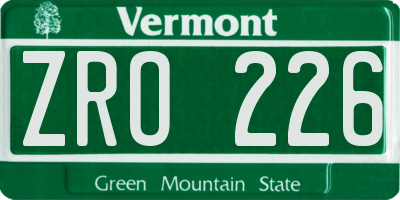 VT license plate ZRO226