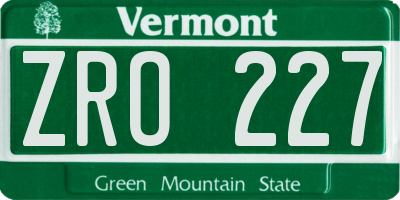 VT license plate ZRO227