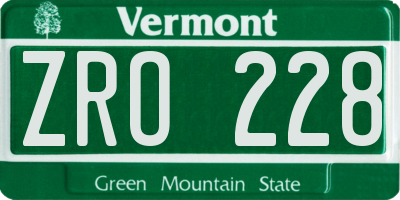 VT license plate ZRO228