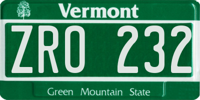 VT license plate ZRO232