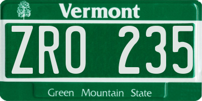 VT license plate ZRO235