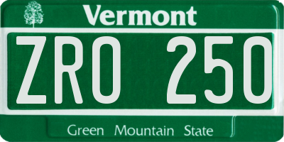 VT license plate ZRO250