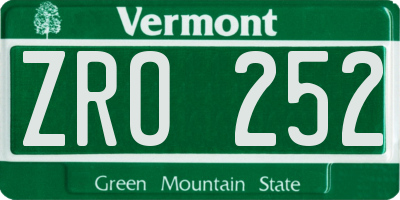 VT license plate ZRO252