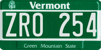 VT license plate ZRO254