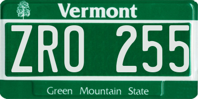 VT license plate ZRO255