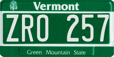 VT license plate ZRO257