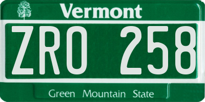 VT license plate ZRO258
