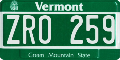 VT license plate ZRO259