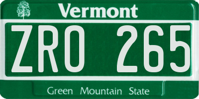 VT license plate ZRO265