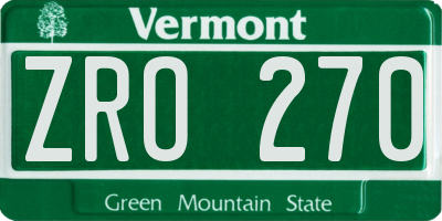 VT license plate ZRO270