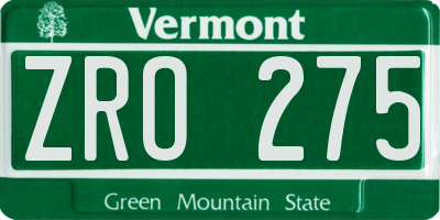 VT license plate ZRO275