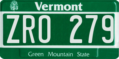 VT license plate ZRO279