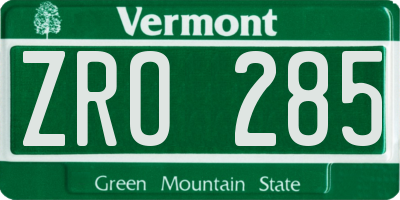 VT license plate ZRO285