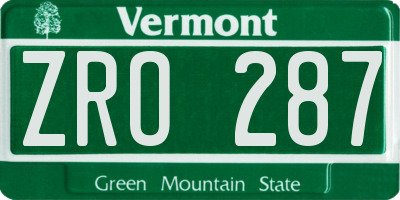 VT license plate ZRO287