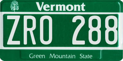 VT license plate ZRO288