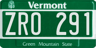 VT license plate ZRO291