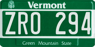 VT license plate ZRO294