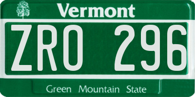 VT license plate ZRO296