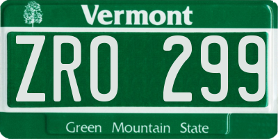VT license plate ZRO299