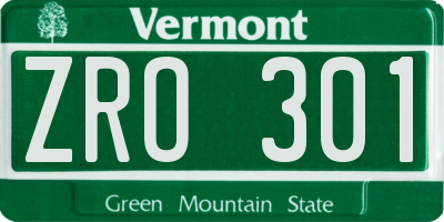 VT license plate ZRO301