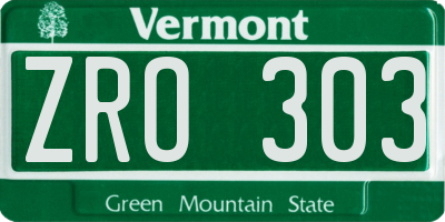 VT license plate ZRO303