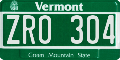 VT license plate ZRO304