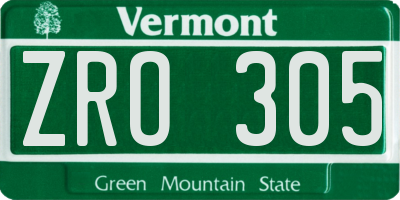 VT license plate ZRO305